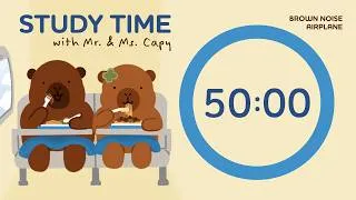 Thumbnail: Study with Mr. & Ms. Capy | 2 Hour Pomodoro (50/10 min) | Airplane Brown Sounds Study Session