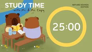 Thumbnail: Study with Mr.Capy | 1 Hour Focus Pomodoro (25 mins. focus & 5 mins. break) | Nature Sounds