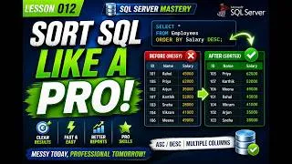 Thumbnail: SORT SQL |  LIKE A PRO! | SQL Server Tutorial for Beginners | Lesson 12 | SQL Server Mastery