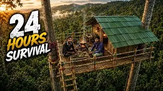 Thumbnail:  24 HOURS SURVIVAL on a Tree House 🌳 | Tree House in Deep Jungle | Cooking & the Forest