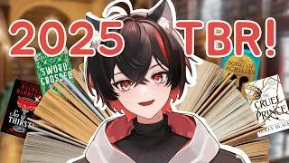 Thumbnail: 18 books. 12 months. 1 vtuber. 📖 my 2025 tbr list! 🏹