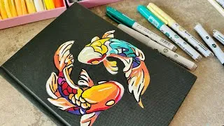 Thumbnail: Koi Fish with Arrtx Liquid Ink Acrylic Markers @arrtxglobal #acrylicmarkers 