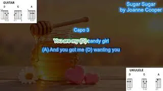 Thumbnail: Sugar Sugar (Capo 3) by Joanne Cooper play along with scrolling guitar chords and lyrics
