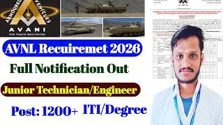 Thumbnail: AVNL Recruitment 2026 | Junior Technician & Engineer Vacancy | ITI, Diploma, Degree | AVNL Vacancy