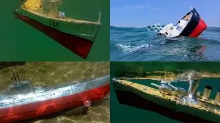 Thumbnail: Cardboard ship sinking, scale models of destroyers, battleships and other ships, shipwreck footage