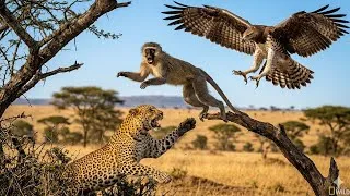Thumbnail: Vervet Monkey Escapes a Leopard Then Faces a Martial Eagle | Wildlife Documentary #birds #wildlife