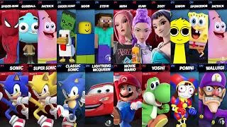 Thumbnail: Sonic vs Mario vs Minecraft vs Roblox vs Car vs Spider-Man vs SpongeBob | Super Smash Bros Ultimate