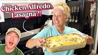 Thumbnail: Trying out this CRAZY combination! 😳 Does it really work?! Chicken Alfredo Lasagna! 