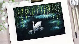 Thumbnail: 🦢 Dark Lake Scenery with Gouache Paints // Easy Painting Practice