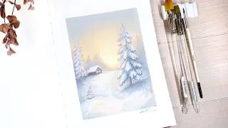 Thumbnail: ❄️ Easy Winter Gouache Painting Tutorial // Soft Sunset Scenery