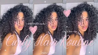 Thumbnail: Curly Hair Routine that ACTUALLY WORKS 🎀 | curly hair tips + defined curls + girly hair chat & more!