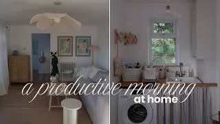 Thumbnail: a productive morning at home | tidying up, new lamp unboxing, organising pantry drawer & laundry