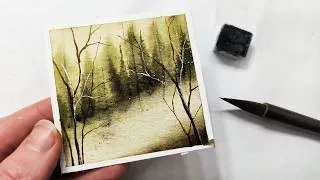 Thumbnail: Beautiful abstract evergreen painting tutorial » How to paint blurred pine trees for a misty effect