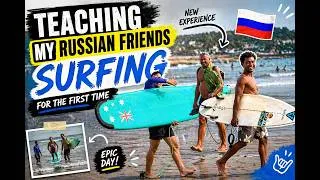 Thumbnail: Teaching My Russian Friends How to Surf for the First Time 🇷🇺🌊 (Crazy Experience!)