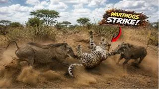Thumbnail: Two warthog attack on leopard with deadly intent