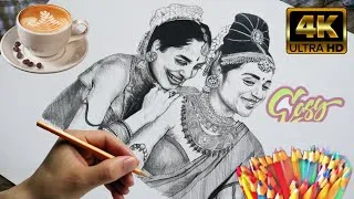 Thumbnail: Drawing Trisha Krishnan and Sobhita Dhulipala as Kundavai and Vaanathi from Ponniyin Selvan