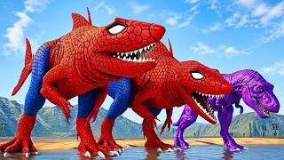 Thumbnail: Spiderman King Shark, Color T-Rex Enters a Living Ecosystem | Jurassic World Evolution & Zoo Tycoon