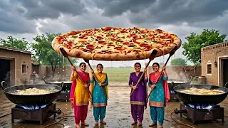 Thumbnail: 4 Sisters Build a Giant Pizza 🍕#pizza #village 