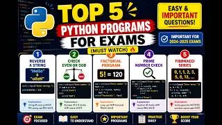 Thumbnail: Top 10 Python Programs for Exams (Must Watch) 🔥 | Easy & Important Questions
