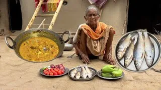 Thumbnail: 100 Year Old Grandma cooking FISH CURRY with Banana recipe and Eating with rice 