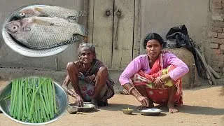 Thumbnail: Rural old poor grandma cooking FISH CURRY with Sajane recipe and eating ||Village life