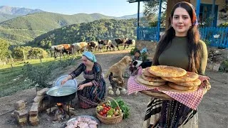 Thumbnail: IRAN village life; Baking bread and fried chicken with vegetables