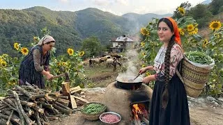 Thumbnail: Harvesting green beans and cooking them with meat and rice
