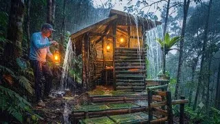Thumbnail: 10 Days Solo Survival: Building a Cozy Bamboo Cabin in a Heavy Thunderstorm ASMR