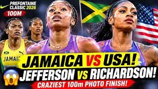 Thumbnail: JAMAICA VS USA's JEFFERSON vs RICHARDSON! 😱 CRAZIEST 100m PHOTO FINISH at Prefontaine Classic 2026