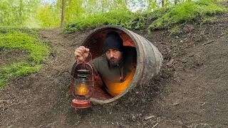Thumbnail: Building a Secret Dugout Inside a Wooden Barrel. Warm secret shelter. Bushcraft Survival