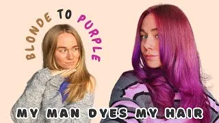 Thumbnail: My boyfriend dyes my hair Blonde to Purple - Dying my hair Purple Punk using Schwarzkopf Live