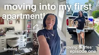 Thumbnail: move into my first apartment with me! unpacking, new furniture, and more 📦🏠🗝️ | moving diaries ep. 1