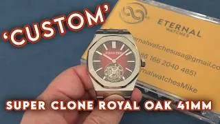 Thumbnail: SUPER CLONE Custom Royal Oak Flying Tourbillon 41mm SS/SS Ruby Ombre/Stk