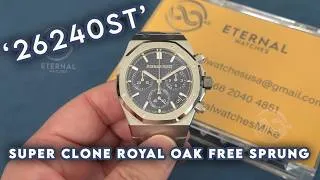 Thumbnail: SUPER CLONE Royal Oak Chronograph 26240ST 41mm SS/SS Blue Dial V2 SH4401 (Free Sprung)