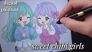 Thumbnail: Painting Adorable Chibi Best Friends 💕🌷 | Cozy Digital Art Process ✨
