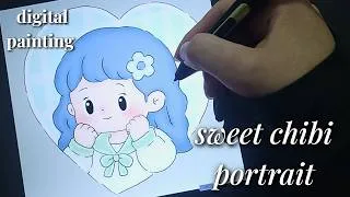 Thumbnail: Painting a Cute Girl in a Heart Frame 💙✨ | Relaxing Digital Painting 🎨