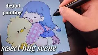 Thumbnail: Painting a Cute Girl Hugging a Little Chick 🐥💙 | Digital Art Process ✨