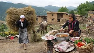 Thumbnail: Daily village life in Iran | Cooking lamb legs with vegetables 