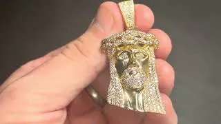 Thumbnail: 14K Yellow Gold Jesus Piece 3 cts. Diamond Pendant FULL REVIEW