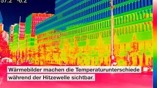 Thumbnail: Fotos einer Wärmebildkamera zeigen während der Hitzewelle die Temperaturunterschiede.