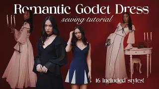 Thumbnail: How to sew the most romantic dress🌹🖤 + 16 mix & match styles (Godet Dress Tutorial & Sewing Pattern)