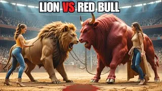 Thumbnail: Massive Muscular Lion vs. Red Bull Training | Powerful Arena Performance with Muscular Trainers