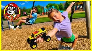 Thumbnail: MONSTER TRUCKS PLAY AT THE PARK 🛝 Classroom Crusher's First Day of School -- He's So Nervous!