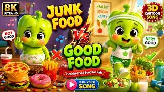 Thumbnail: 🍔 Junk Food vs 🥗 Good Food | Healthy Food Song for Kids | 3D Cartoon Telugu Kids | KidsBellsTelugu