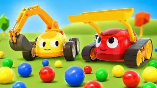 Thumbnail: Construction vehicles are clearing away mismatched balls after a small car race.