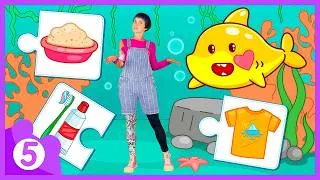 Thumbnail: Maria plays with the baby shark, showing him morning routine: brushing teeth and eating breakfast.