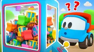 Thumbnail: Leo the truck builds a toy vending machine and wins a toy tractor for Lea the truck.