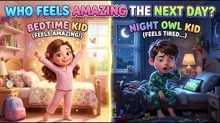 Thumbnail: Bedtime Kid vs Night Owl Kid 🌙 | Who Feels Amazing the Next Day?|Kids Moral Story|Animation for Kids