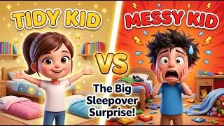 Thumbnail: Tidy Kid vs Messy Kid 🛏️ | The Big Sleepover Surprise! | Kids Moral Story | 3D Animation for Kids