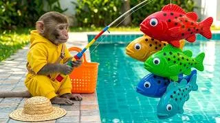 Thumbnail: Cute Mono the Monkey Plays with Colorful Fish & Rainbow Striped Turtle in the Magic Pool